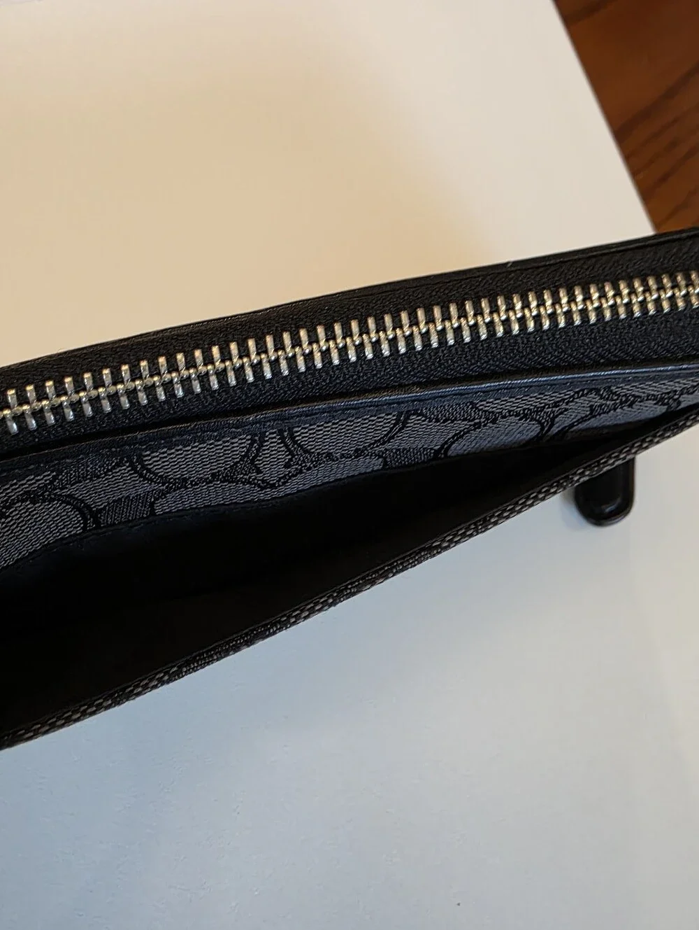 Coach Black Long Wallet Zip Around in Signature Canvas All Over 